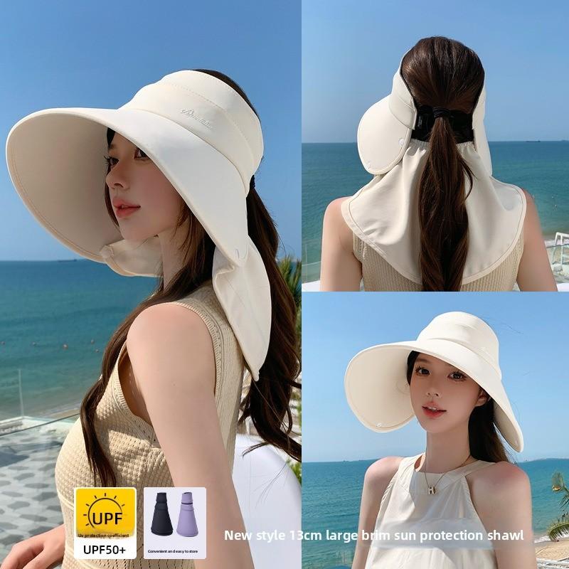 New Summer Removable Folding Shawl Empty Top Hats For Women Sunscreen Cap Female Travel Beach Wide Brim Uv Protection Sun Hat