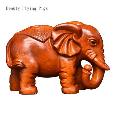 2PCS Chinese Classical Solid Wood Carving Elephant Decoration Home, Living Room, Office Decoration Crafts Animal  Home Decor