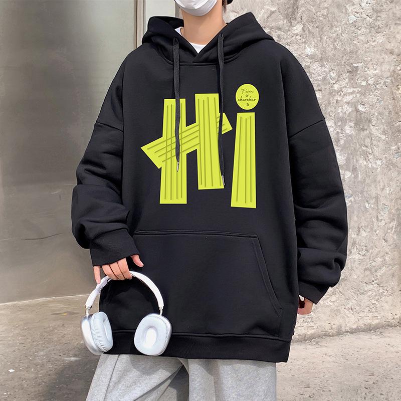 

Men s 2025 American Letter Casual Hoodie - Plus Size, Loose Fit, Autumn/Winter Hong Kong Style 4XL чорний