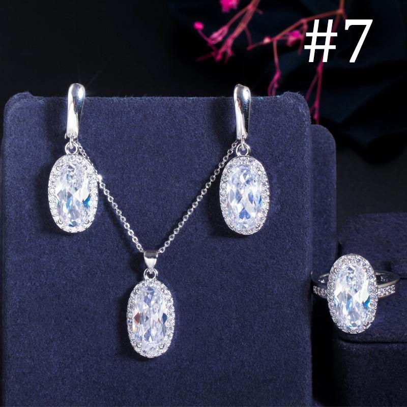 WWJ Super Sparkling Oval Shape Cubic Zirconia Engagement Ring Necklack Earrings Set