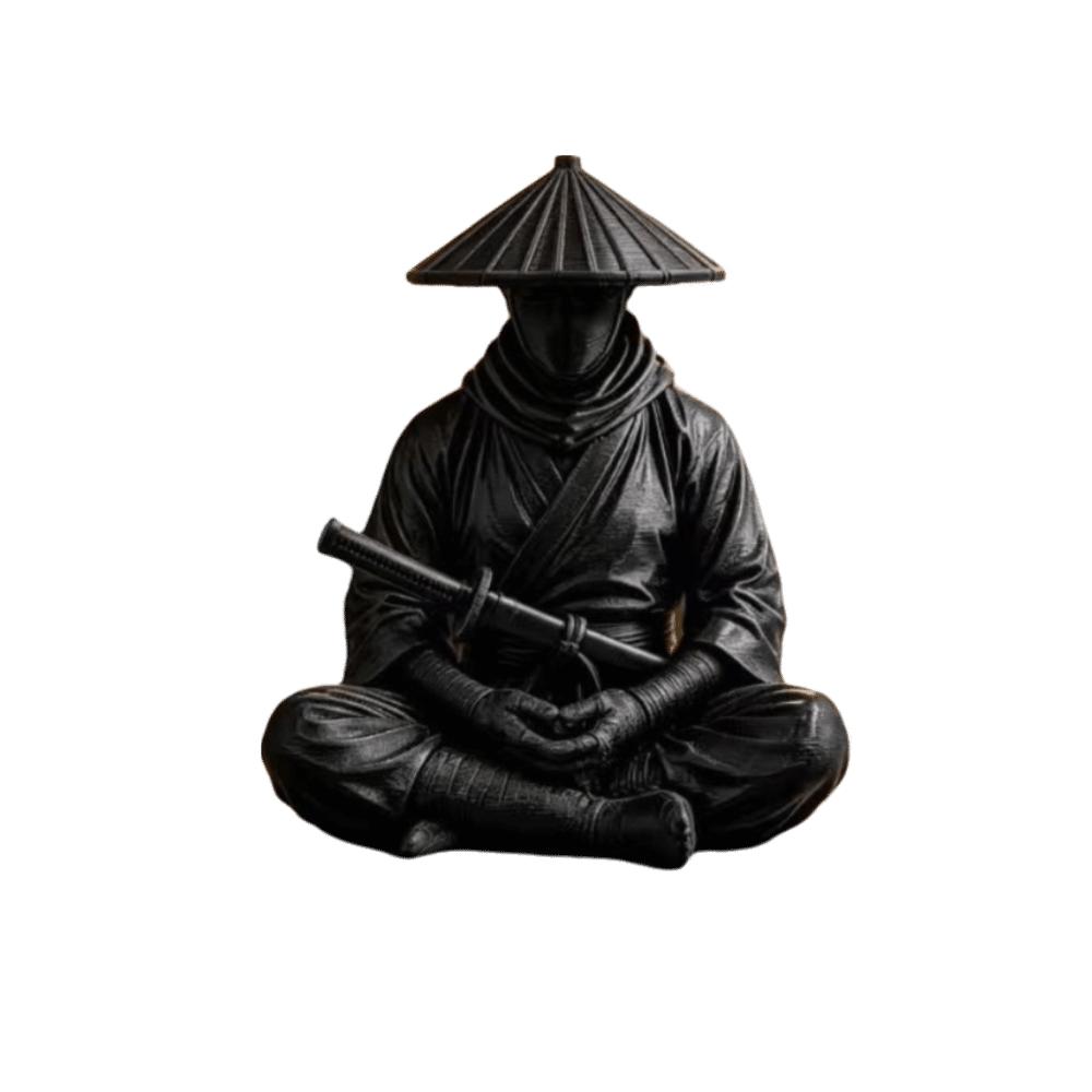 Sitting Pose Warrior Figurine 3D Printed Samurai Sculpture Creative Ninja Ornaments Home