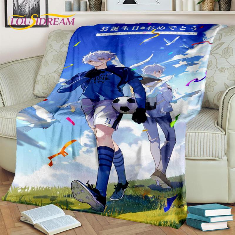 3D Blue Lock Cartoon Football Anime Blanket,Soft Throw Blanket for Home Bedroom Bed Sofa Picnic Travel Office Cover Blanket Kids