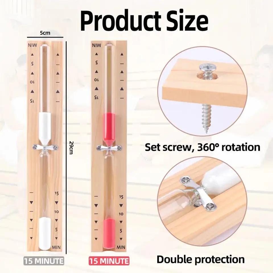 15min Wooden Rotating Hourglass Timer for Bathroom Sauna Wall Mounted Explosion-Proof Glass Ornament