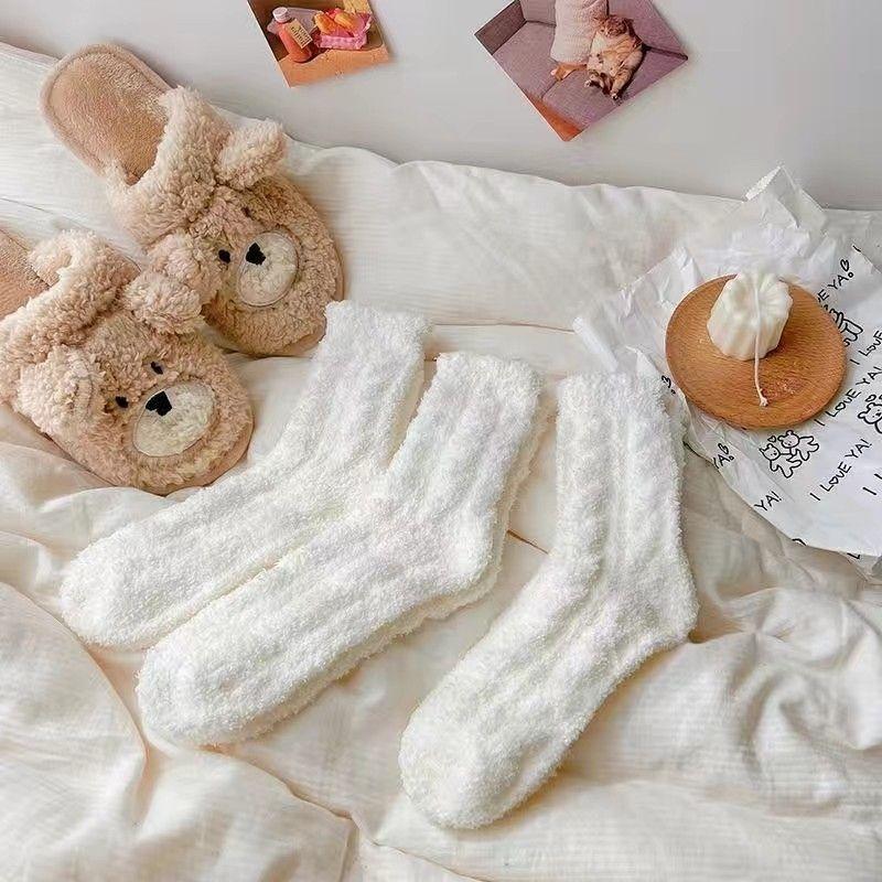 Women Winter Plus Velvet and Thick Cold Insulation Warm Solid Color with Lovely Home Sleep Floor Socks