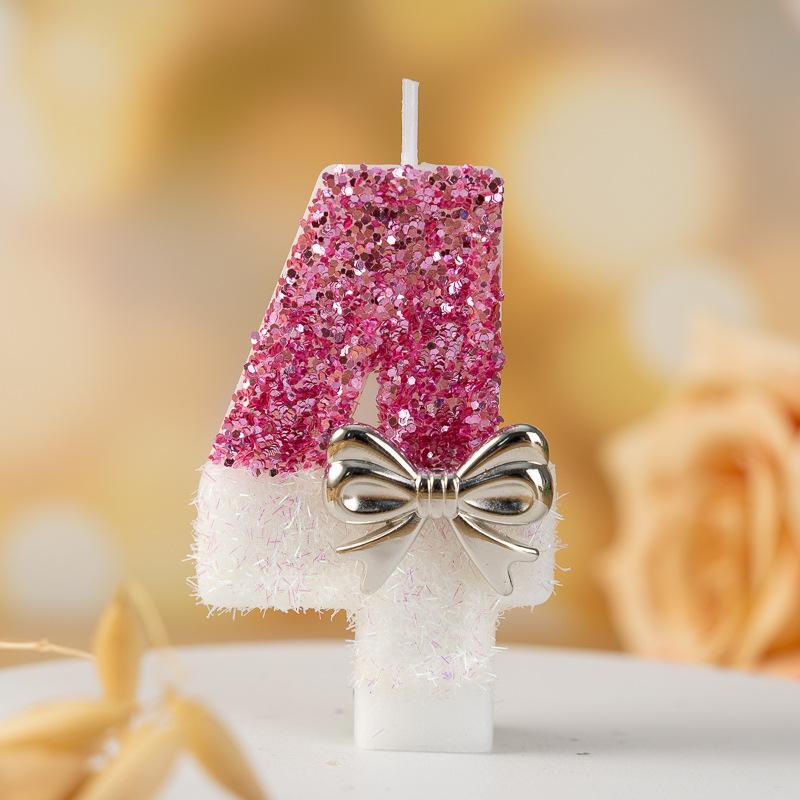 Silver Bow Digital Candle Princess Atmosphere Birthday Party Cake Decoration Candle Plug-in