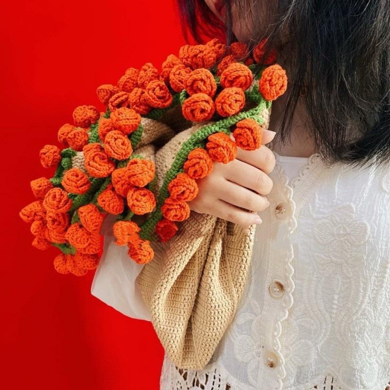 Rosbukett Filt Handvävd DIY Materialpaket Ullgrupp Virkad Blomsterfilt Liljekonvalj Blomsterfilt Färdig Produkt