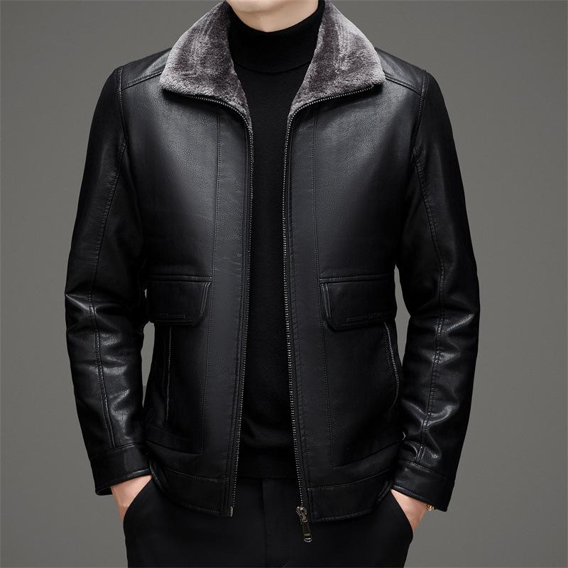 

Новые осенние и зимние кожаные куртки для пап среднего и пожилого возраста, кожаные куртки на пуху, мужские деловые повседневные наряды для пап 4XL