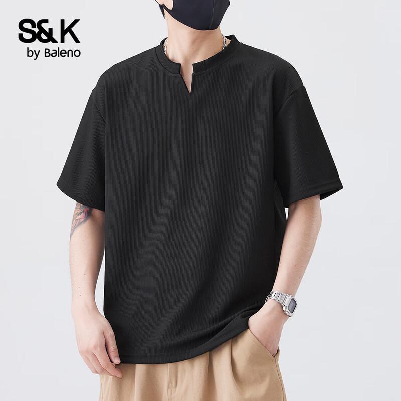 Baleno Men's S&K Textured V-Neck Short Sleeve T-Shirt