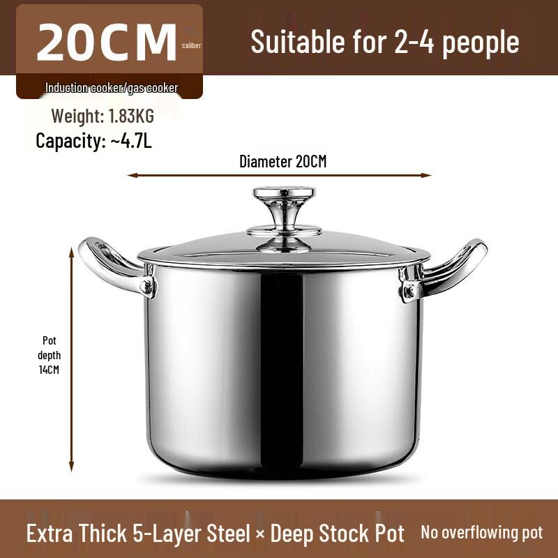 ZISIZ 20cm Multi-Purpose Deep Stew/Soup Pot with Lid