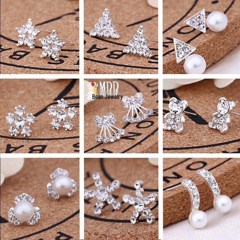 

Korean Style Pearl and Diamond Flower Earrings for Women - Heart and Water Drop Design