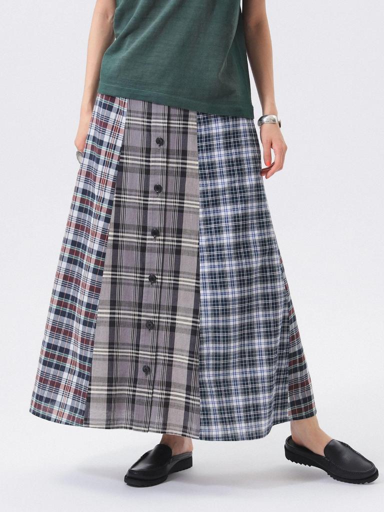 Beams Boy Madras Check Crazy Skirt, Women's, Gray, One Size, 13270114803
