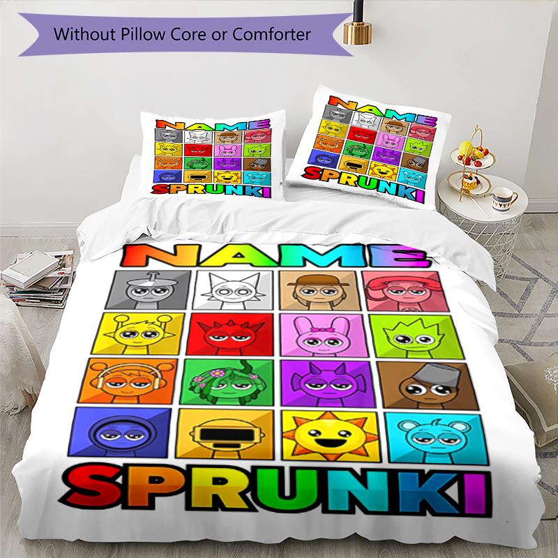 3pcs Custom Name Sprunki Bedding Set Duvet Cover Closure Includes 1 Duvet Cover & 2 Pillowcases, Soft and Comfortable for All Seasons.
