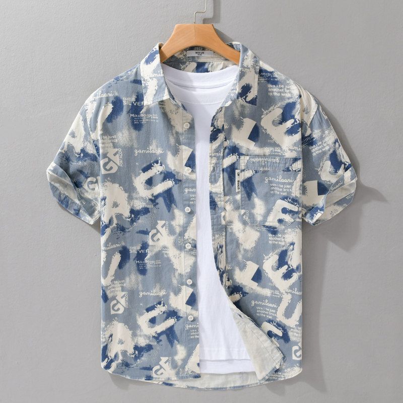 Trendy over Print Short sleeve Shirts Men's Japan fashion Hong Kong Style Casual All-matching Half Sleeve Cargo Shirt 2025 New