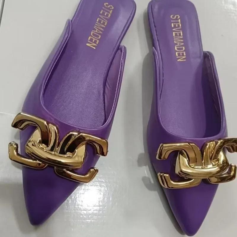 Fashion 2024 Hot Sale Women's Shoes Autumn Women's Slippers Closed Toe Solid Metal Decoration Concise Casual Comfortable Slippers Women