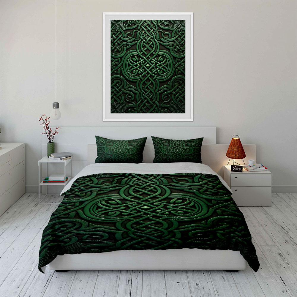 Intricate green Celtic knots. Bedding sets Duvet cover sets Duvet covers Pillowcases(1 * Duvet Cover 2 * Pillowcases without duvet insert)
