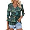 Women's Casual Fashion Sexy Comfortable Christmas Print V-Neck Button Three-quarter Sleeve Top
