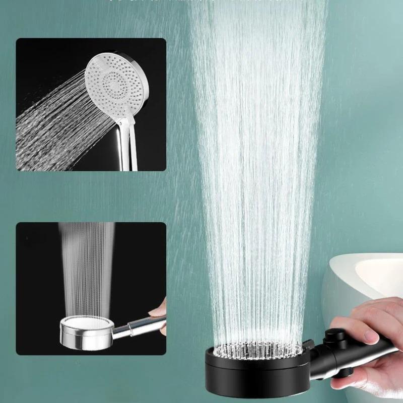 Handheld Shower Head Set Supercharged Third Gear Water Mode One Click Stop Button Wall Mounted for Bathroom
