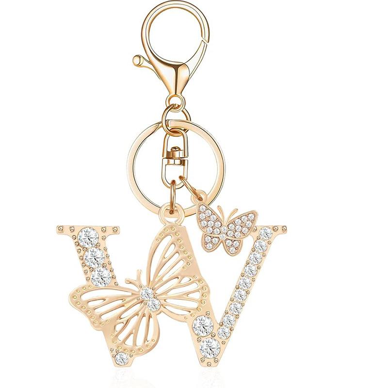 Exquisite Women Capital Letters Charms Keychain Initial 26 A-Z Butterfly Rhinestone Keyring Bag Decoration Pendant Girl Gift