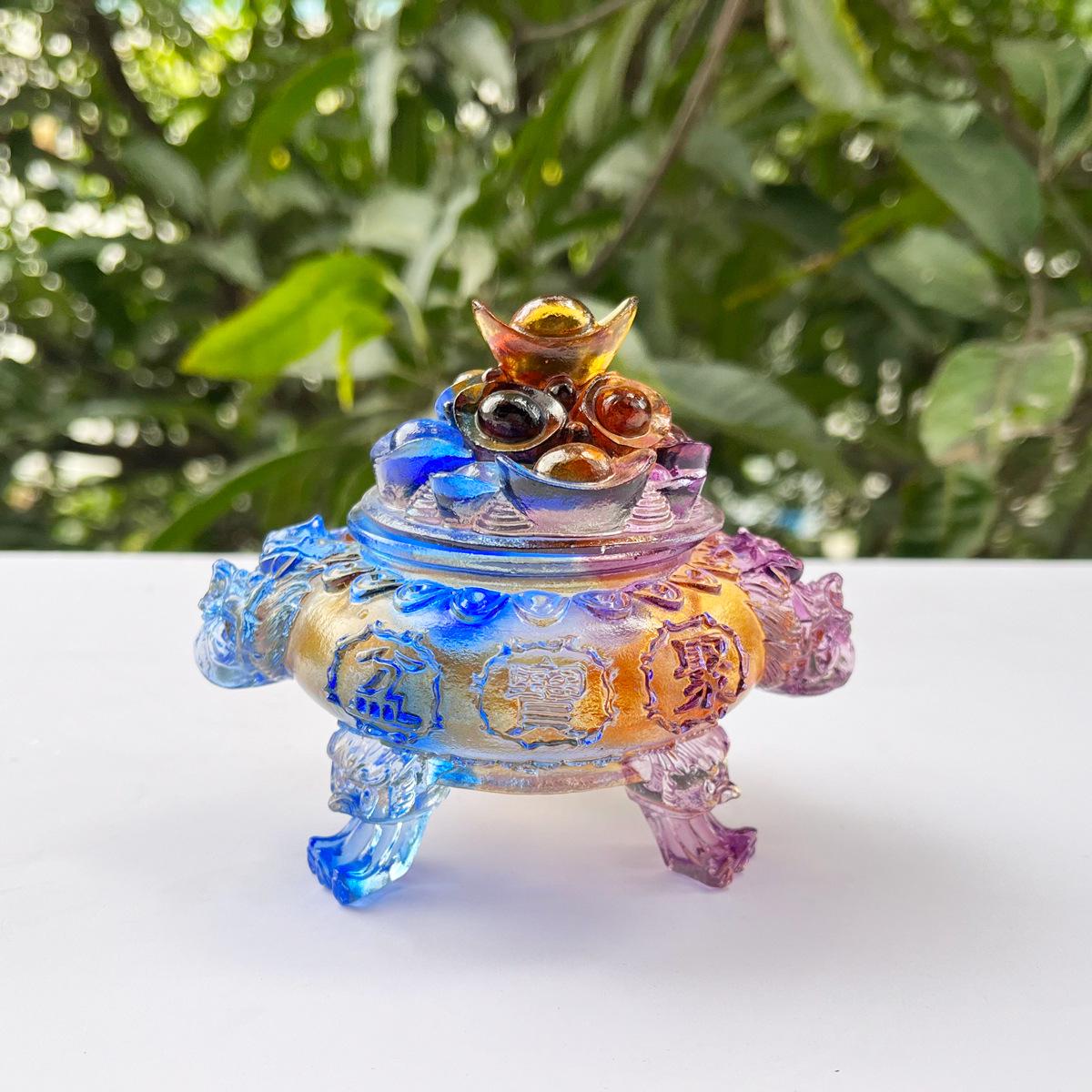 Glazed Glass Pixiu Treasure Basin: Lucky Qilin Decoration