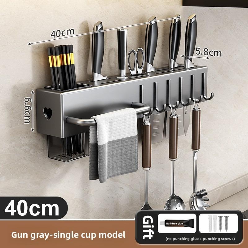 Multi Functional Wall Mounted Kitchen Storage Rack, No Drilling Required, Kitchen Tools and Dining Tools Are Interchangeable