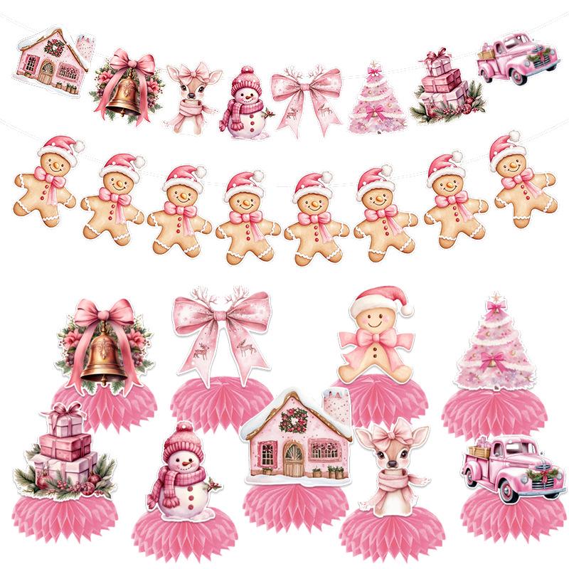 Pink Honeycomb Christmas Party Table Decorations Set