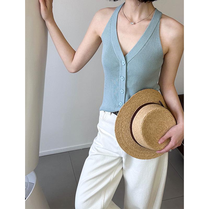 Juzhi Spring Korean V-Neck Sleeveless Cardigan