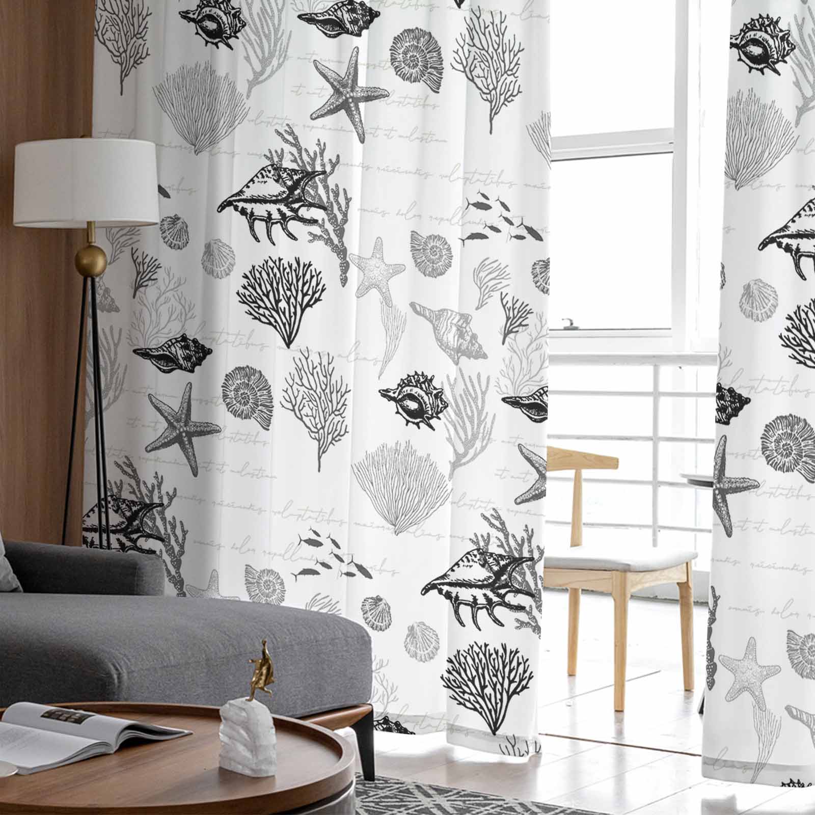 Ракушка морской звезды коралловый винтажный черный серый тюль для оконных штор — фото 4