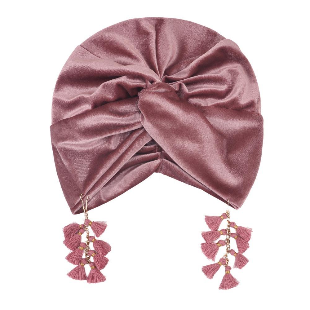 Turban Cap Crossed Pullover Hat Solid Color Beanie Hat Fashionable Fringe Hat  Spring