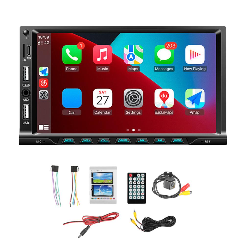 

7-дюймовый автомобильный HD сенсорный экран MP5-плеер Bluetooth Mirrorlink Apple Carplay Android Auto FM-радио USB TF AUX вход с 12-светодиодной камерой