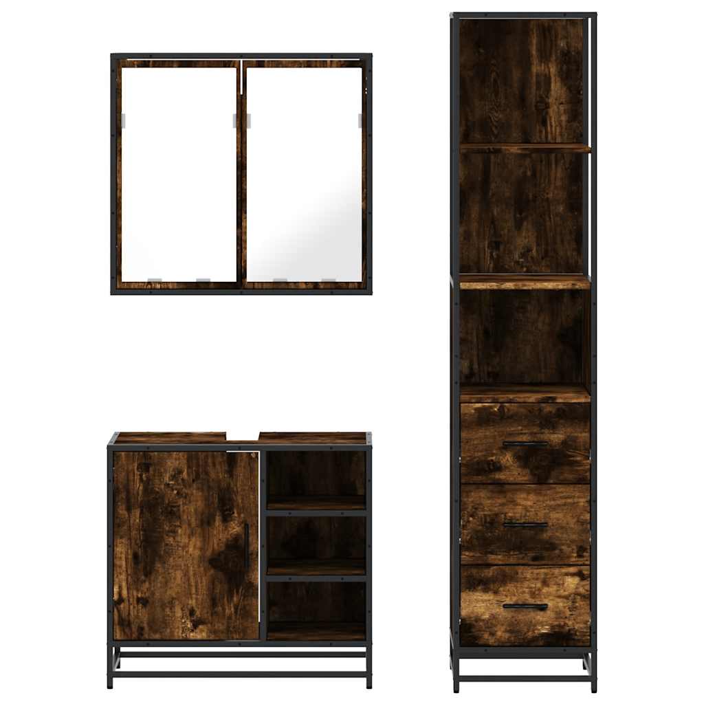 3 piece bathroom furniture set smoked oak wood based panel