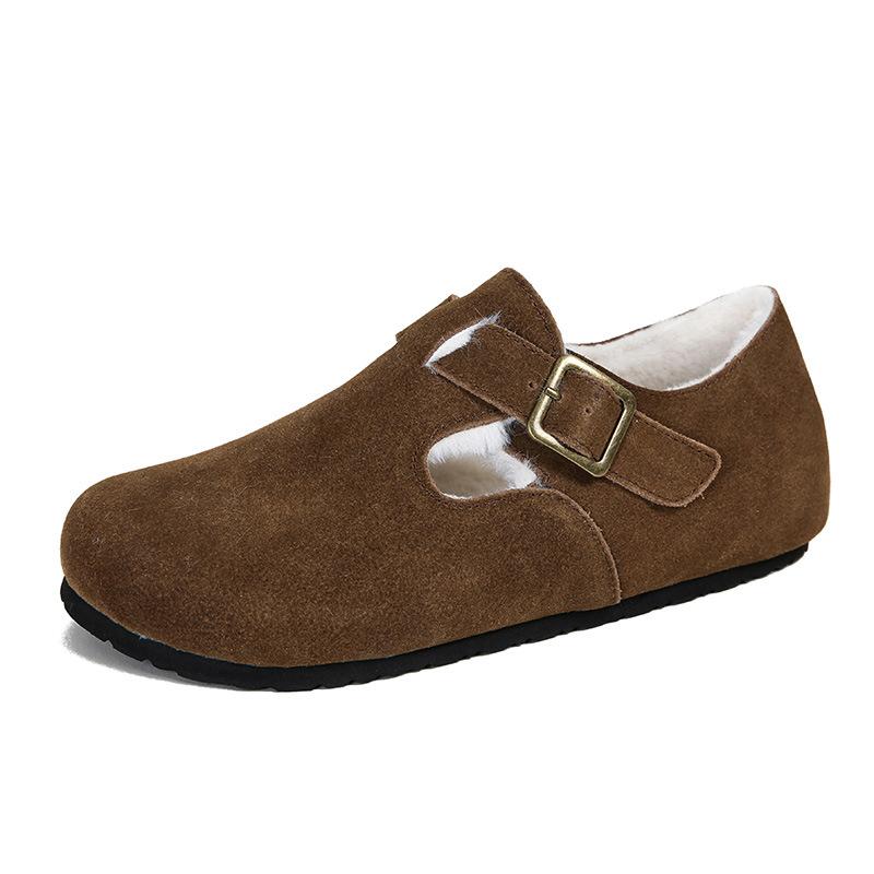 2024 Winter Shoes for Women Genuine Leather Boots Warm Plush Casual Birken Shoes Girl Retro Outdoor Plush Slipper