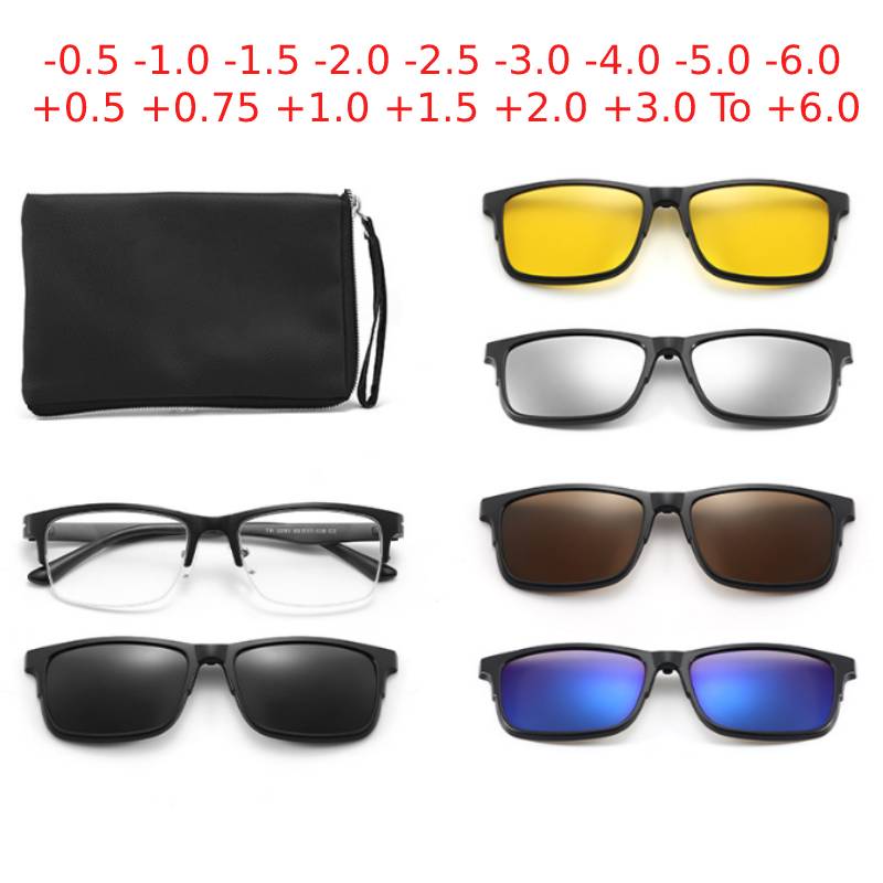 2293 Magnet Clip Square Half Frame Myopia Glasses 0 -0.5 -1.0 -1.5 -2.0 -2.5 -3.0 -4.0 -4.5 -5.0 To -6.0