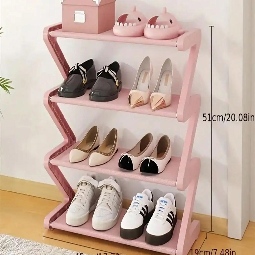 4-Layer Z-Shaped Shoe Rack, Plastic Independent Storage Rack, Easy To Assemble Floor Installation Organizer for Living Room, No Tool Installation