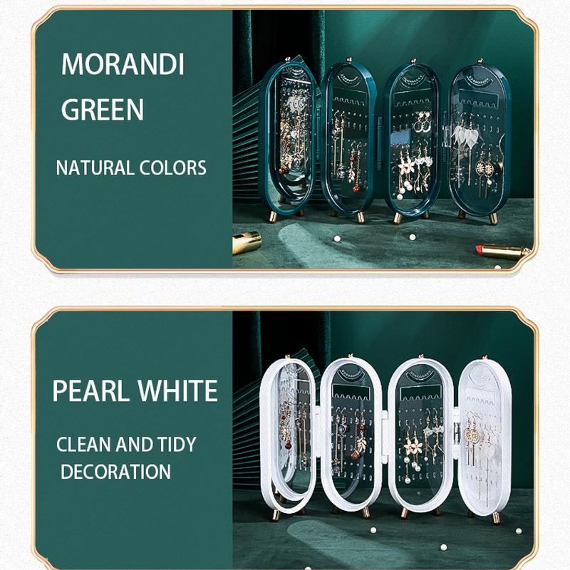 New Foldable Jewelry Storage Box Household Earrings Necklace Display Stand Luxury Retro Screen Organizer Case