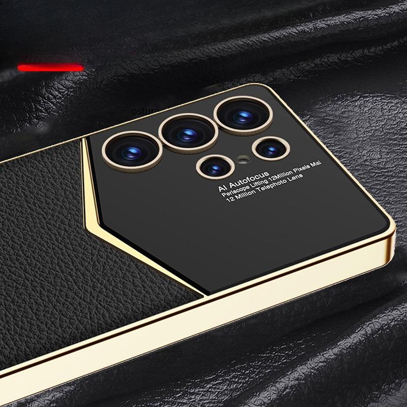 GKK Is Suitable for Samsung S25Ultra Carbon Fiber Mobile Phone Case Jazz Electroplated Plain Leather S25plus Anti Fall Protection Case