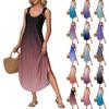 Women's Summer Long Dress, Sleeveless with Side Slits, Long Gradient Vest Dress
