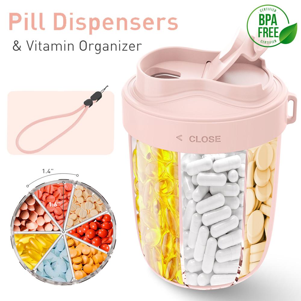 7 Grids Large Capacity Storage Cup Pill Bottle Organizer Supplement Holding 7 Various Vitamins Travel Portable Jewelry Storage