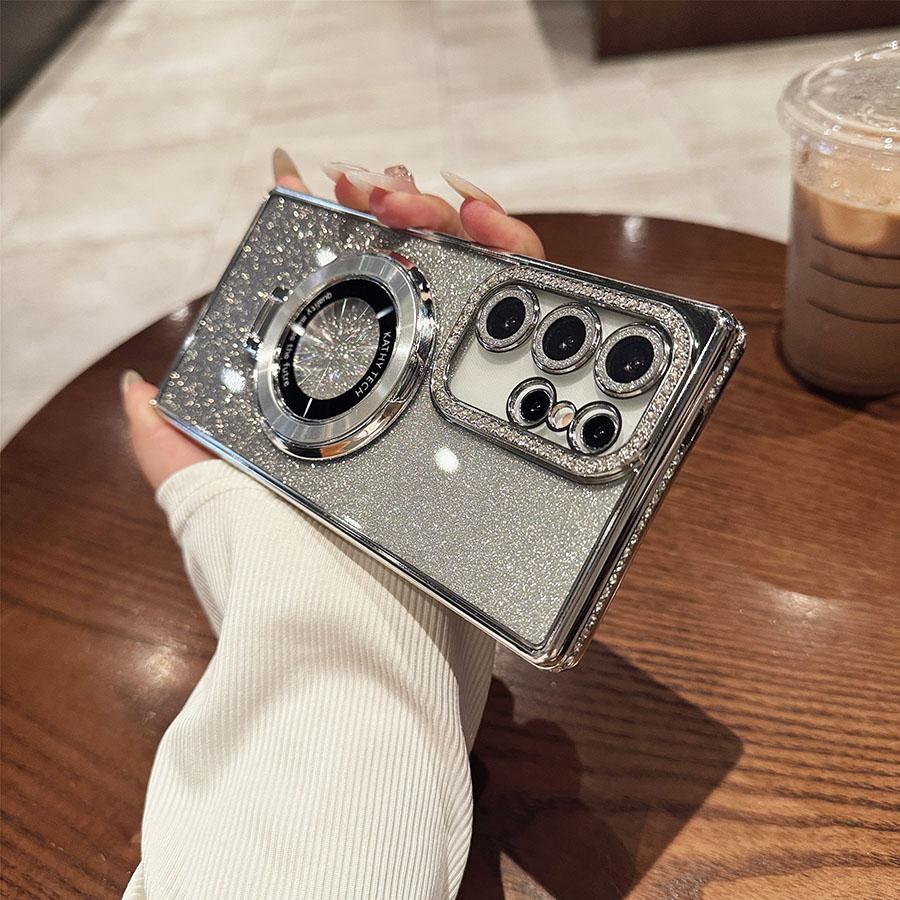 Luksus Glitter Bling Gradient Etuier Stativ Diamant S24Ultra Etui For Samsung Galaxy S25 S24 S23 S22 Ultra Plus A05S A15 A24 A25 A35 A55 Deksel