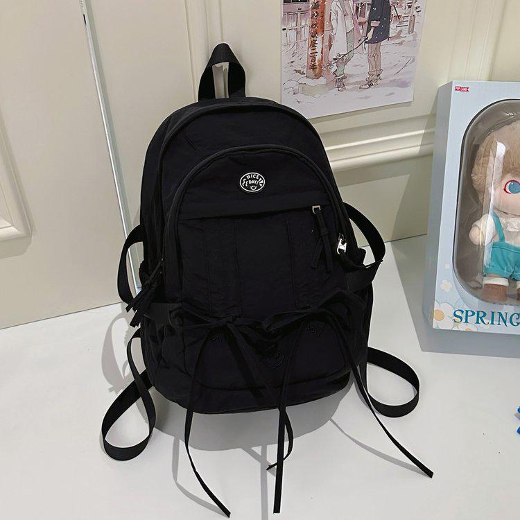 Korean Style Women's Casual Nylon Backpack - Cute, Large Capacity, Solid Color, Fresh Design, Small Laptop Compatible