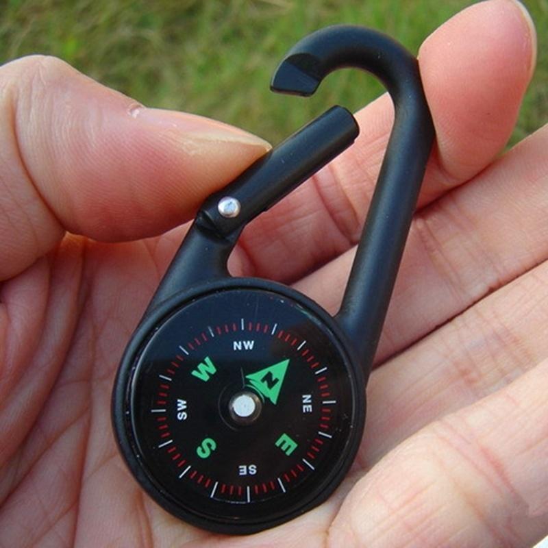 Practical New Multifunctional Smart Hiking Metal Plastic Carabiner Mini Compass Thermometer Keychain (Random Color)