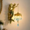 Europäische Vintage Meerjungfrau Wandleuchte, Französische Luxus Blaue Kristall Wandleuchte für Schlafzimmer, Flur & Wohnzimmer Dekoration