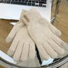 Women's Knitted Warm Gloves Thickened Plush Solid Color Simple Cycling Touch Screen Gloves