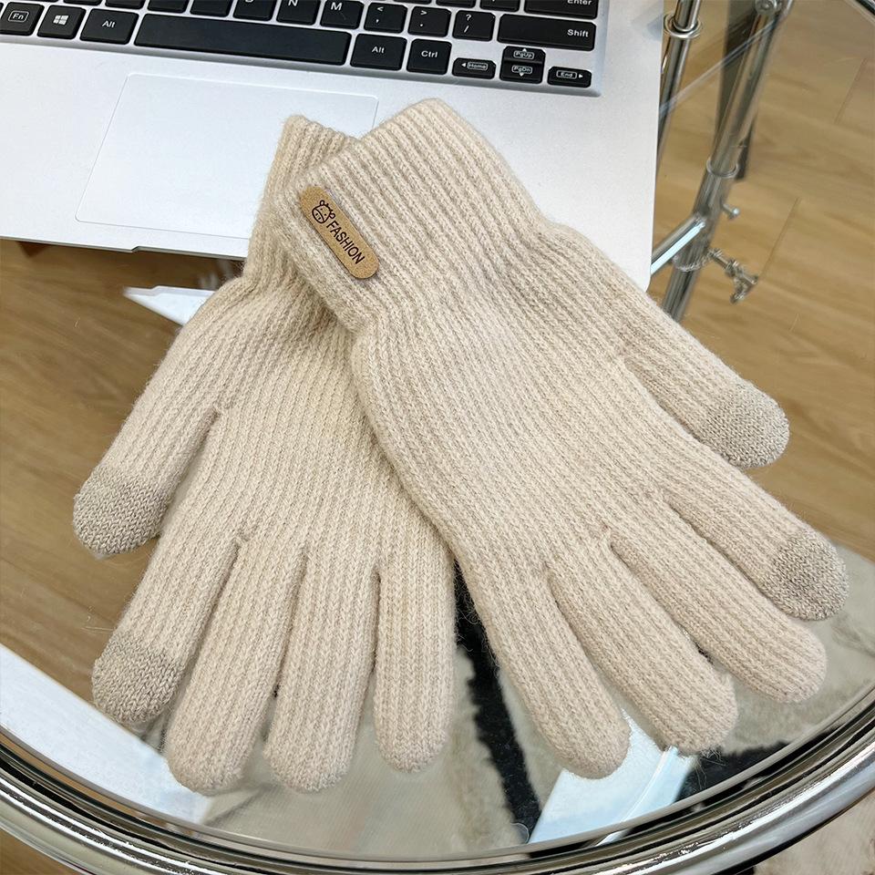 Women's Knitted Warm Gloves Thickened Plush Solid Color Simple Cycling Touch Screen Gloves