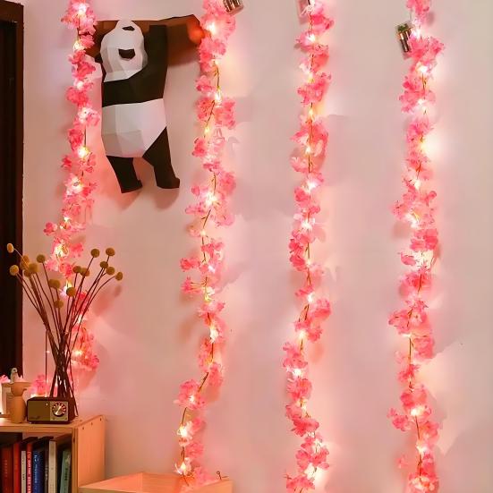 Cherry Blossom LED String Lights 2M 20-LED Artificial Flower Vines Fairy Lights Wedding Christmas Party Holiday Decoration for Indoor Displays