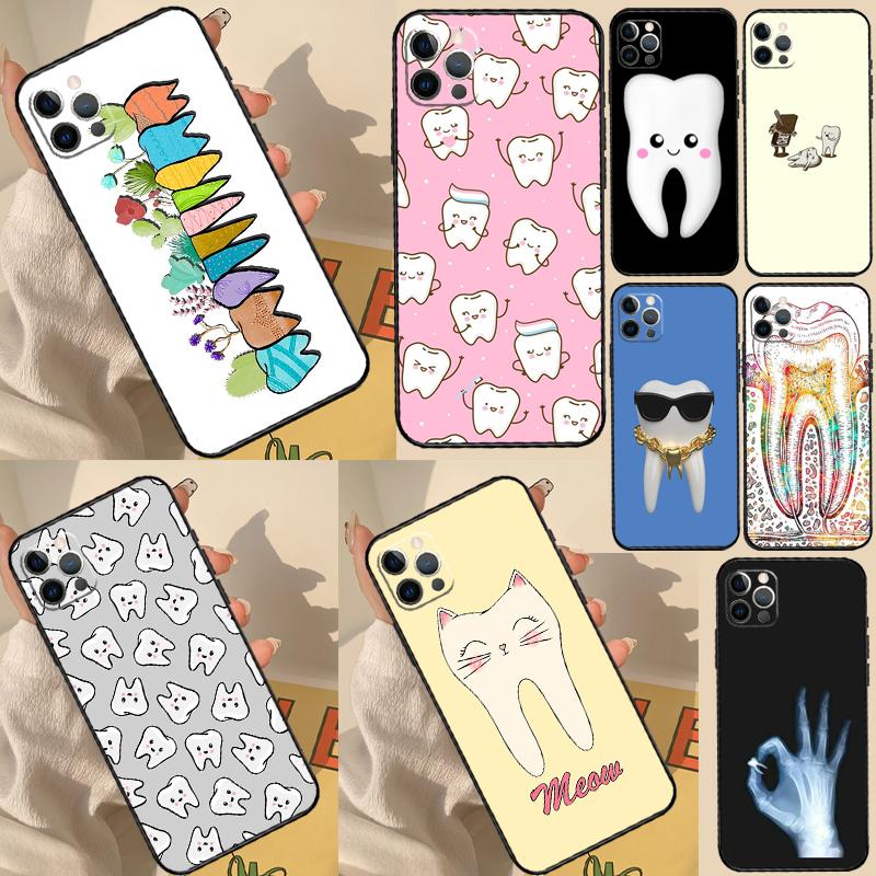Dentist Tooth Pattern Case For iPhone 11 12 13 14 15 16 Pro Max Cover For iPhone 13 12 Mini XR X XS Max Plus