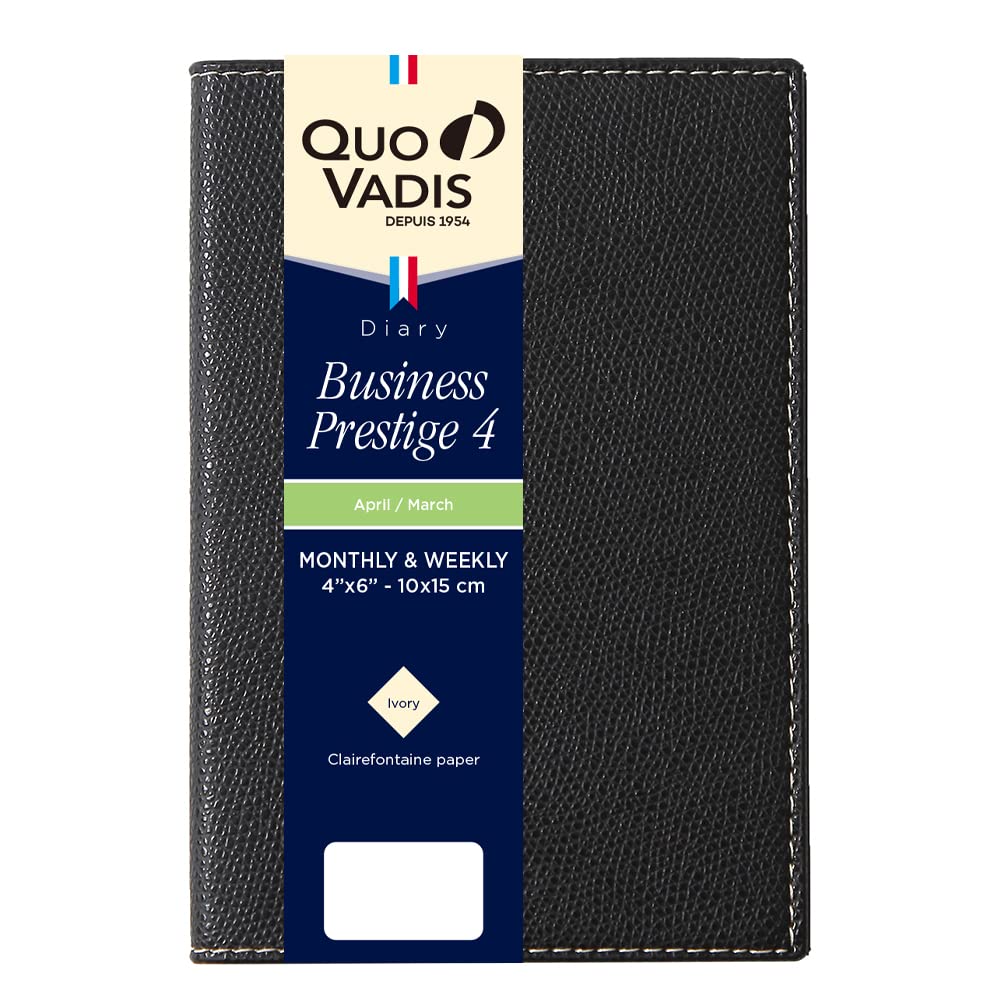 

Quo Vadis Business Prestige 4/Club Diary (Starting April 2025) (Weekly Vertical, A6 Variant Size, 10x15cm), Black (qv60102bk)