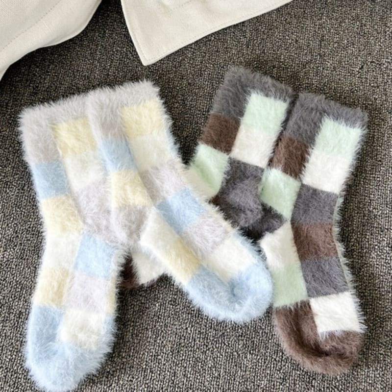 biarritz socks [2SET] Madeleine fluffy check sleep socks 2 colors