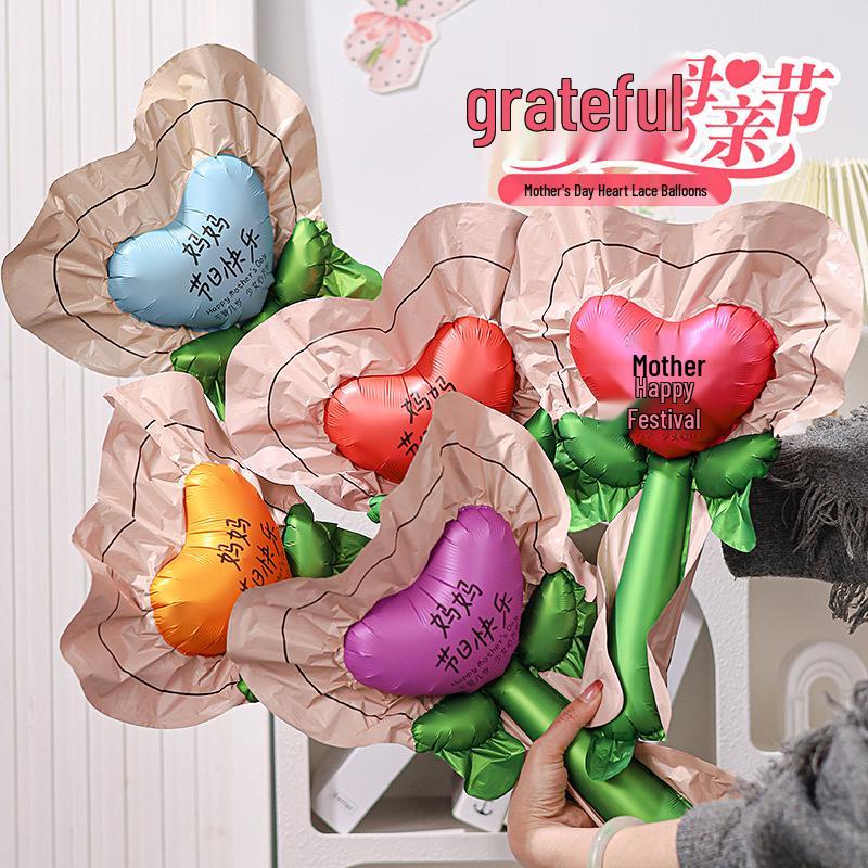 Heart-Shaped Floral Balloons for Mother's Day & Valentine's Day - Perfect for Kindergarten Ceremonies and Mall Gifts