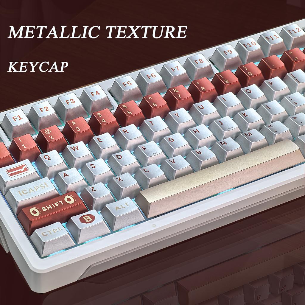 Tastenkappe Retro Silber Maschine Imitation Metalltextur Metallperle Spielkonsole Cherry PBT Rot Weiß Tastenkappe für Aula F75 115 Tasten