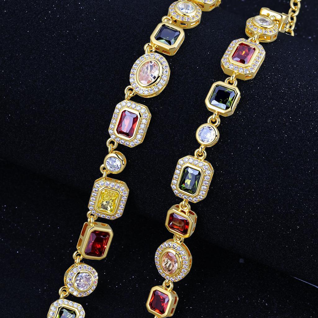Hip Hop Colored Gems Ladies Necklace Jewelry Multi-Colored Enamel Pearlescent Zircon Stone Ice Chain Necklace